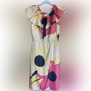 Leifsdottir floral silk ruffle neckline dress size 6 Anthropologie
